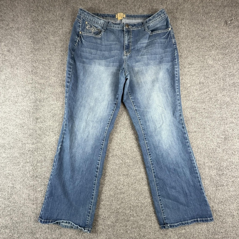 Earl Jean Jeans Womens 18W Medium Blue High Rise Relaxed Straight Embroidered